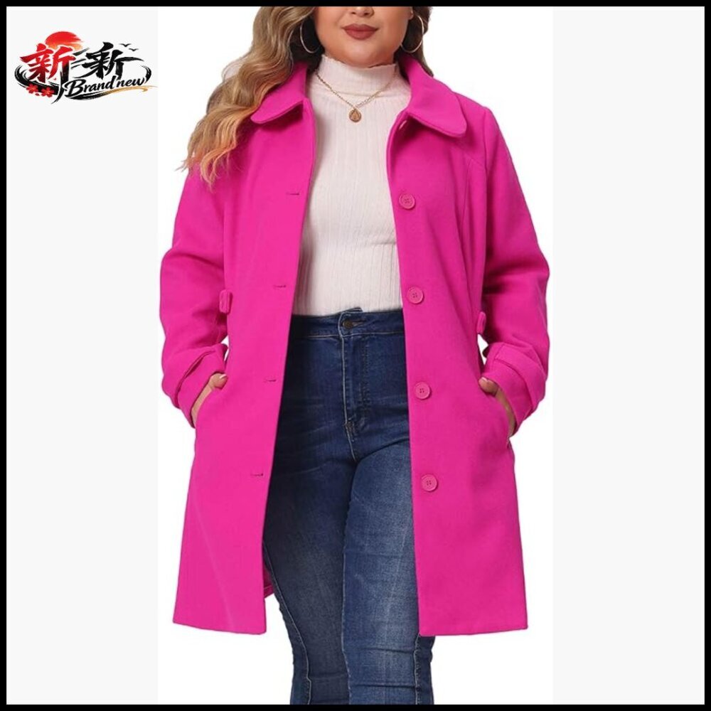 Plus Size Winter Pea Coat with Peter Pan Collar and Pockets